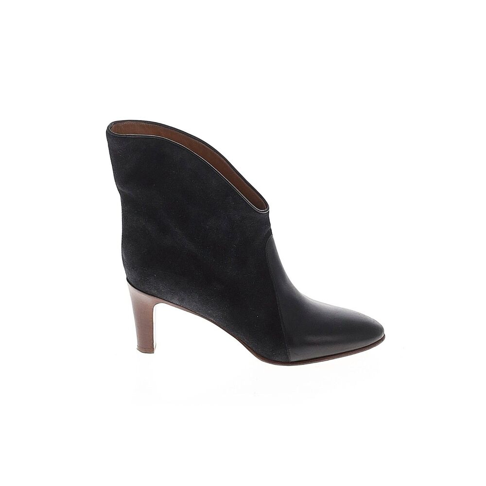 Chloe Black Leather Suede Asymmetrical Ankle Boots Block Heel EU 39 US 8.5-9